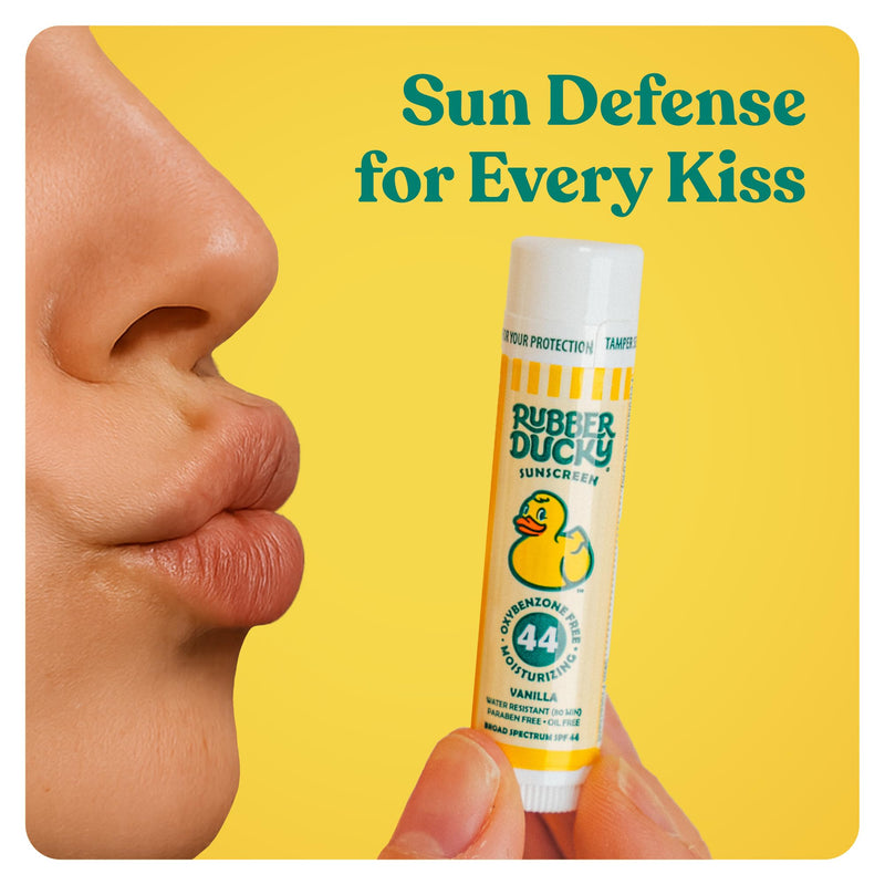 Rubber Ducky | Lip Balm with SPF 44, Water Resistant Sunscreen Lip Balm | Vegan, Untinted, Vanilla Flavor, with Vitamin E | All Season - Broad Spectrum Sunscreen for Lips 1 Count (Pack of 24)