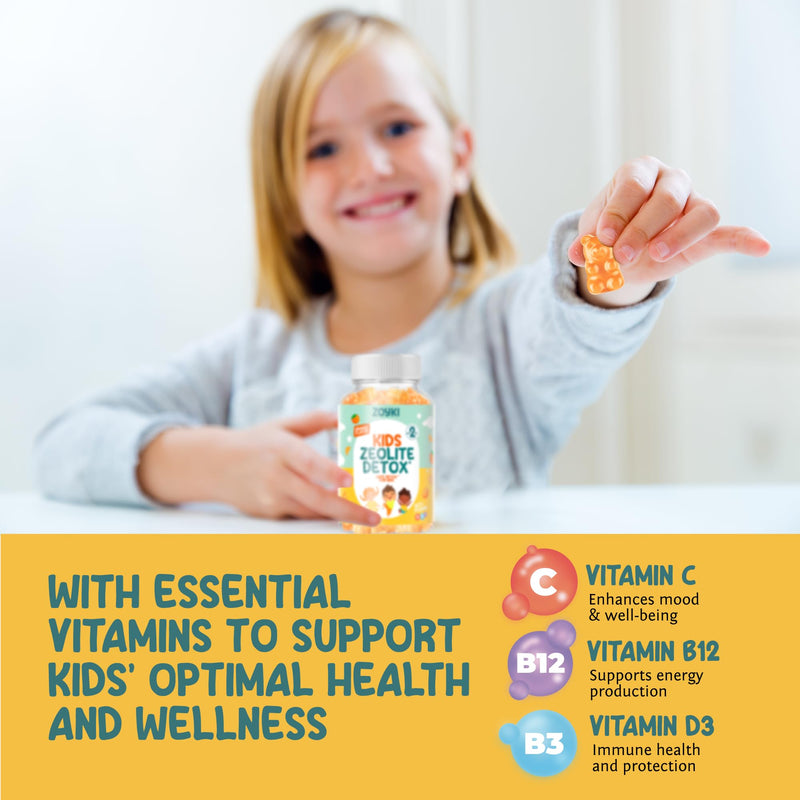 Zeolite Detox Gummies for Kids - Cleanse Out Toxins | Micronized Zeolite Chewable Body Support Supplement with Chlorella Vitamin D3 B12 C - Orange Flavor Vegan Non-GMO Gluten-Free