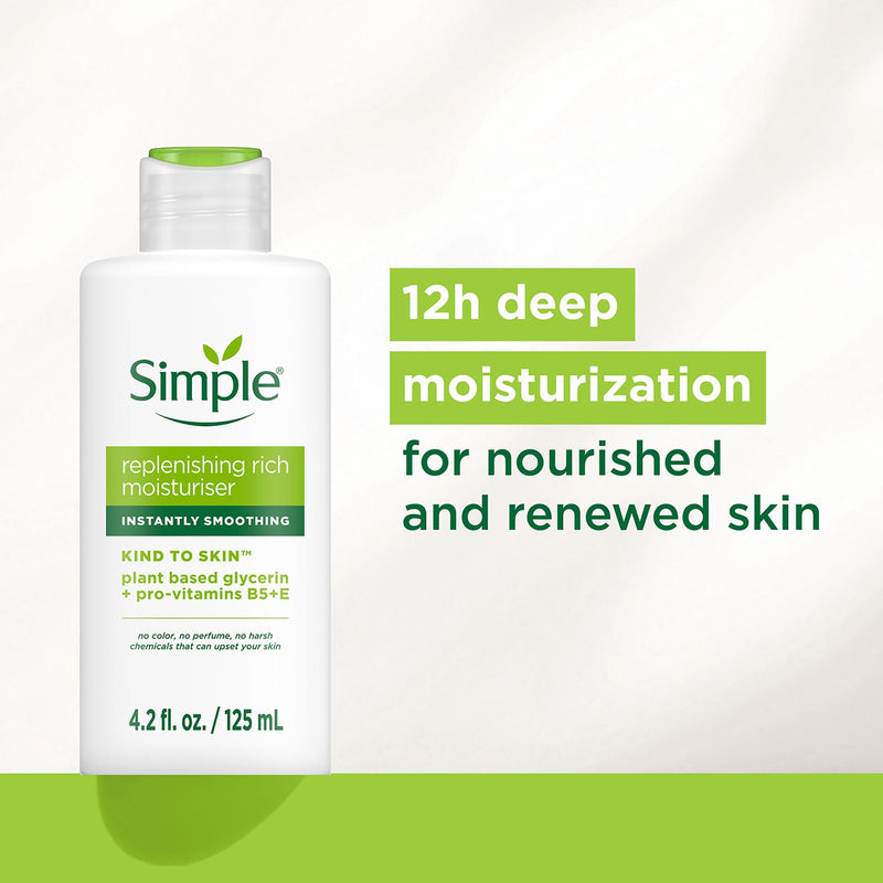 Simple Kind To Skin Replenishing Rich Moisturizer - Face Cream Nourishes and Hydrates - Face Moisturizer with Niacinamide, Vitamins B5 and E - 4 pc 4.2 Fl Oz (Pack of 4)
