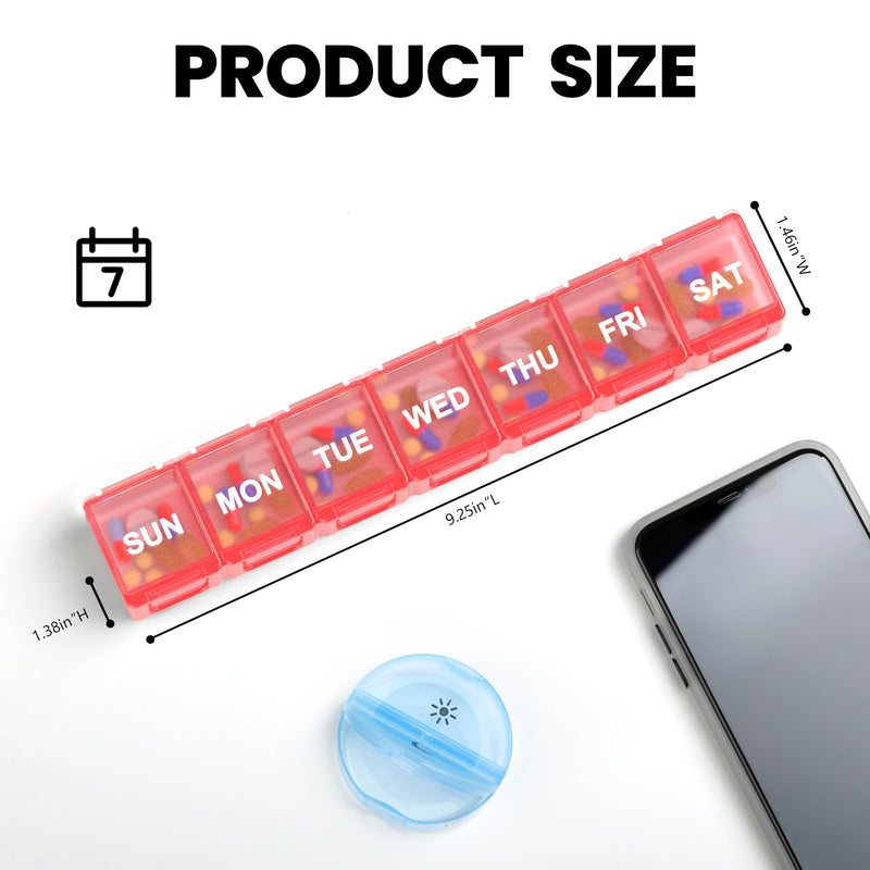 Sukuos Extra Large Weekly Pill Organizer 2 Pcs, Daily Pill Box 7 Day Medicine Cases for Vitamin, Fish Oils or Supplements, Easy to Clean (Black&Pink) Black & Pink