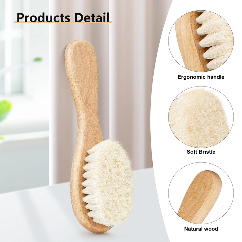 [Australia] - Baby Hair Brush with Wooden Handle and Comb Set for Newborns & Toddlers | Natural Soft Goat Bristles l Wood Comb l Blue Cradle Cap Brush| Ideal for Cradle Cap (3 Piece) Blue Silicone Brush (3pcs) 