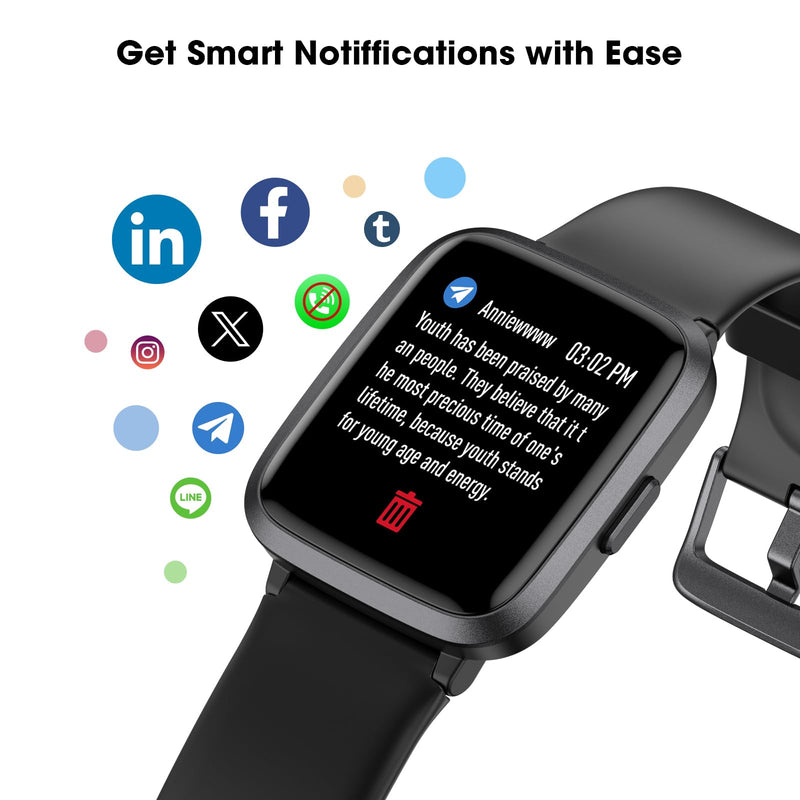 [Australia] - Fitness Tracker Watch with Heart Rate Monitor, Large Screen Activity Tracker with Pedometer, Sleep Monitor, Calories & Step Counter, 5ATM Waterproof Smart Watch for Women Men Fitness Watch for Sports Black 