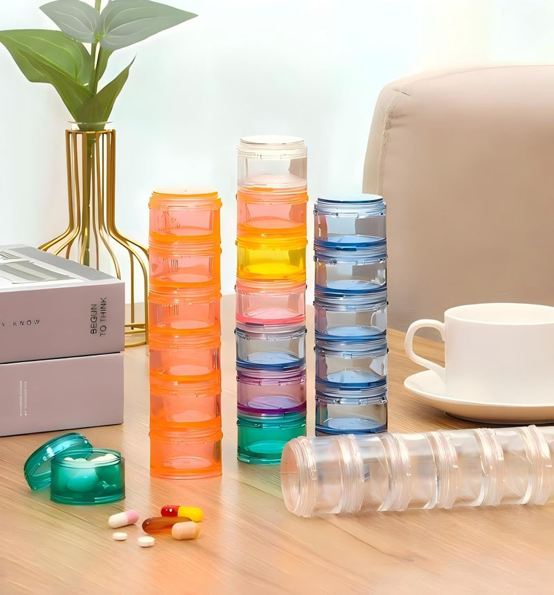 Stacking Pill Box Vitamin Organizer 7 Day Travel Case Holder Container (Multicolor, S) Multicolor