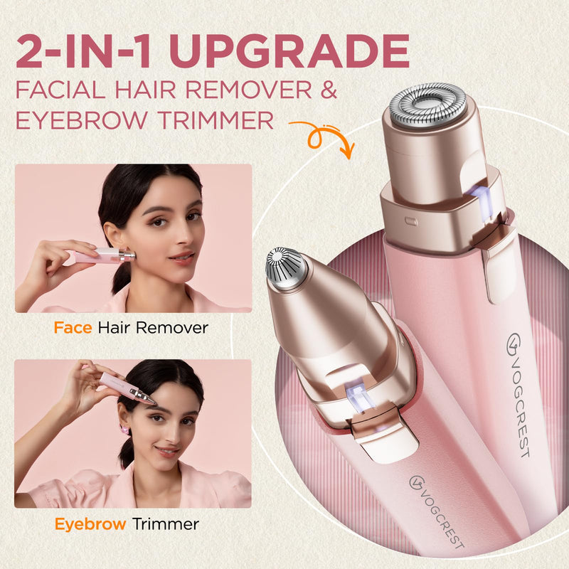 Rechargeable Facial Hair Remover for Women: 2 in 1 Electric Eyebrow and Facial Hair Remover - Suitable for Middle-aged Women’s Eyebrow, Chin, and Cheek Trimming - with Built-in LED Light(Pink) Pink
