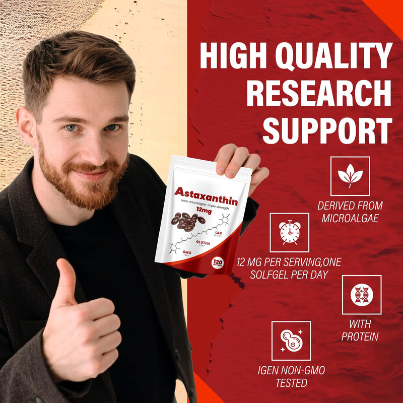 [Australia] - Astaxanthin 12mg,Tanning Pills,Premium Organic Astaxanthin Antioxidant Supplements,Supports Immune, Skin, Eye & Joint Health-Non-GMO, Gluten-Free, 4 Month Supply, 120 Servings (1) 120 Count (Pack of 1) 