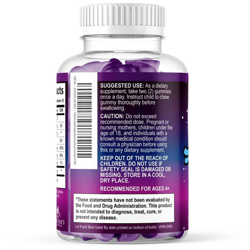 Kids Immune Support Elderberry Gummies - Daily Children's Vitamins C, Zinc & Kids Support Gummy - Nature's Sambucus Elderberry Supplement, Vegan, Gluten-Free, Tasty Berry Flavor - 120 Gummies 120 Count (Pack of 1)