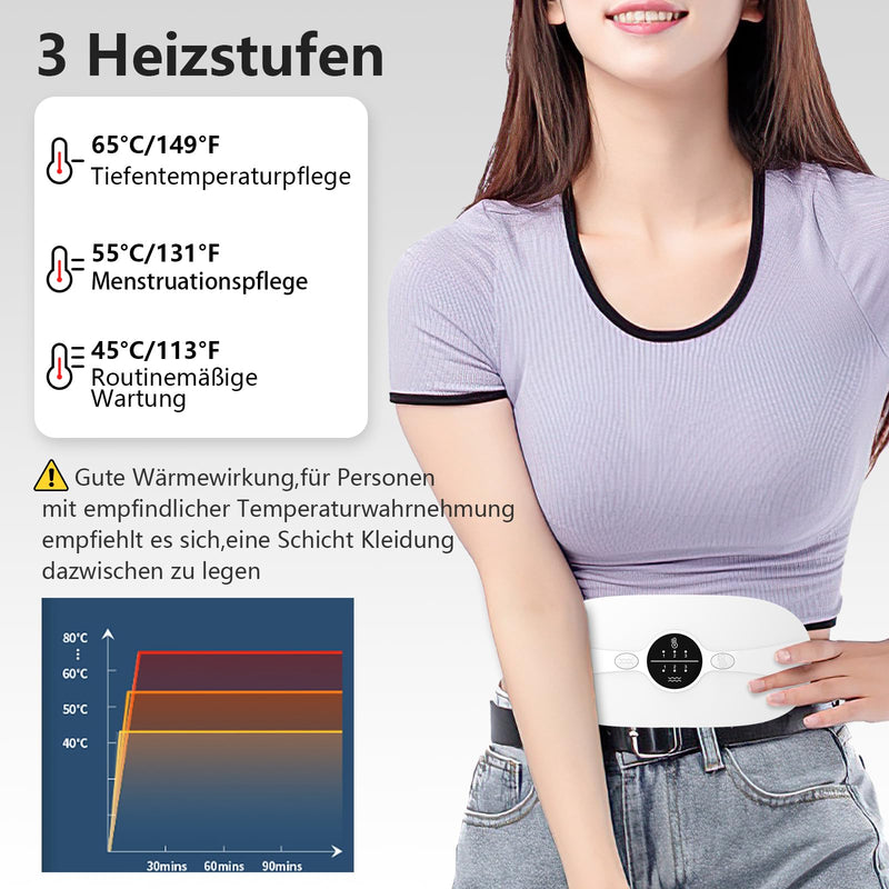 [Australia] - Period Heat Belt, Period Heat Belt, Menstrual Heat Belt, Heating Belt, Heating Pad Wireless, 3 Temperature Levels 3 Massage Modes to Relieve Menstrual Cramps (White) White 