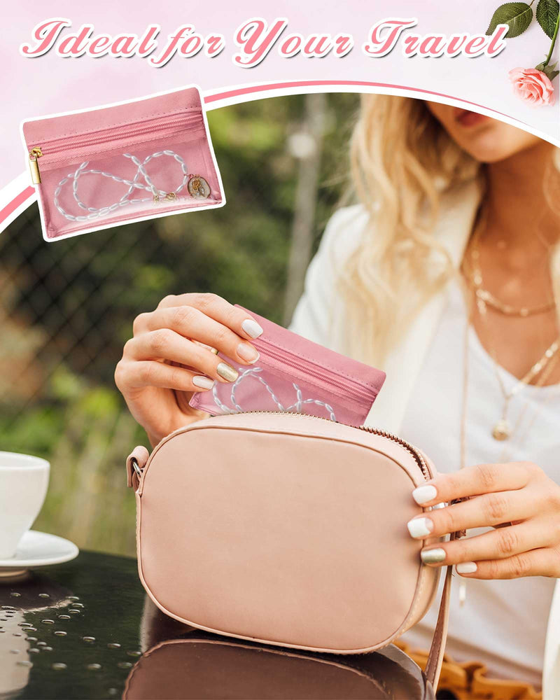 Uiifan Travel Jewelry Organizer Flannel Jewelry Bags Portable Jewelry Pouch with Zipper Pockets for Women Girl Gift 50 Pastel Color