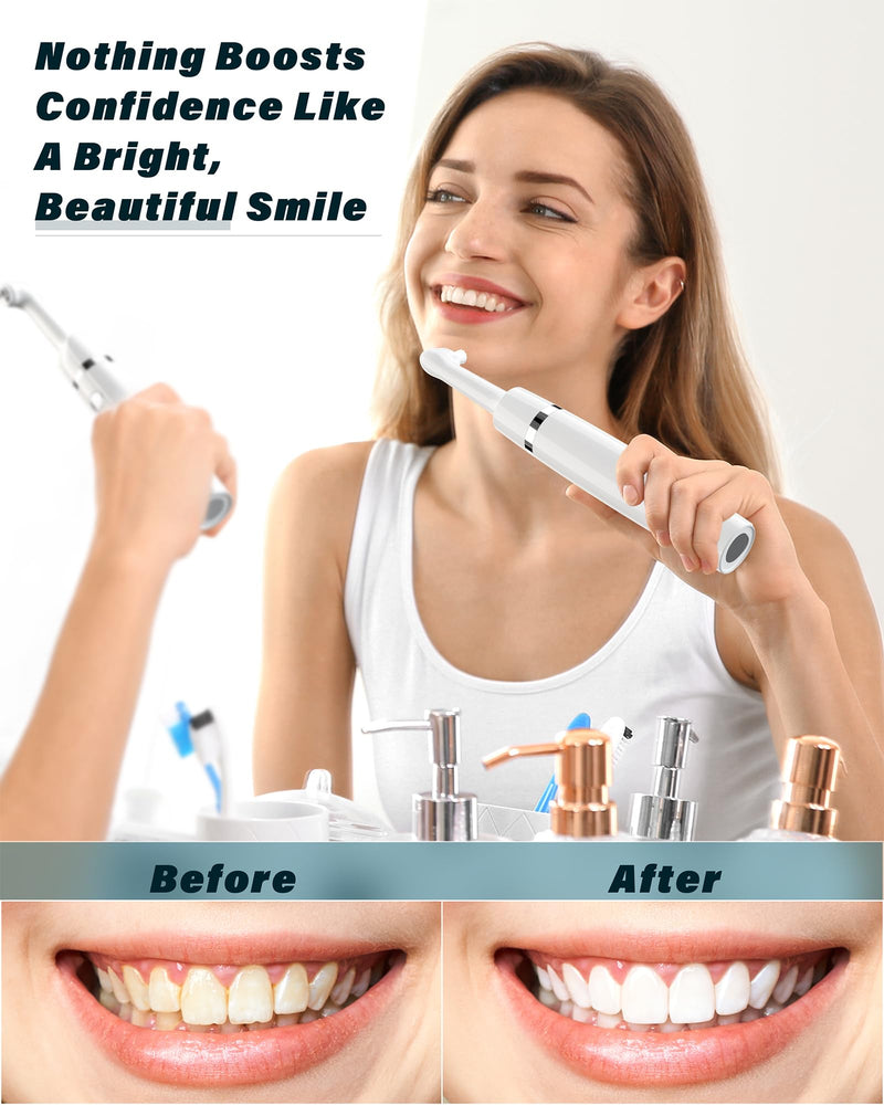 [Australia] - Tooth Polisher, Rechargeable Tooth Whitening Kit for Teeth Cleaning and Whitening, with 3 Tooth Polish Paste and 5 Brush Heads, LED Light, Easy to Use at-Home Personal Dental Care Kit White 