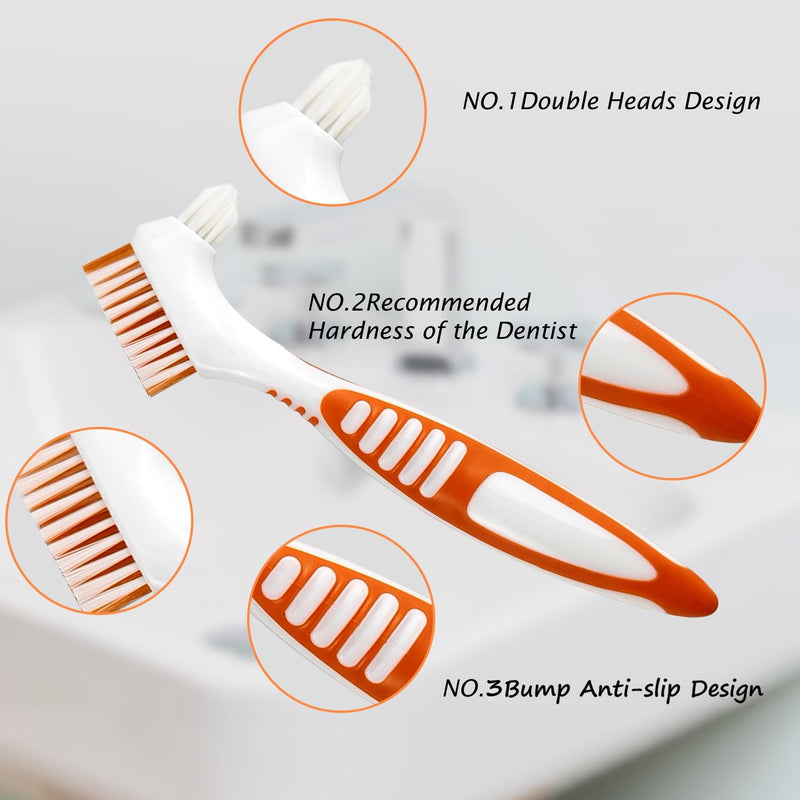 [Australia] - Random Color 1 Premium Dual-Sided Denture Cleaning Brush with Multi-Layered Soft Bristles and Rubber Anti-Slip Handle - Portable False Teeth Cleaning Tool for Efficient Denture Care (1) 