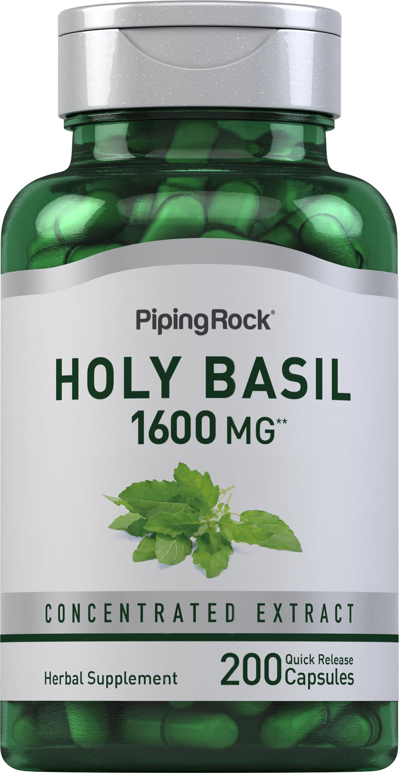 [Australia] - Piping Rock Holy Basil Capsules | 1600 mg | 200 Pills | Herb Leaf Extract | Supplement for Women and Men | Ocimum Tenuiflorum | Non-GMO, Gluten Free 