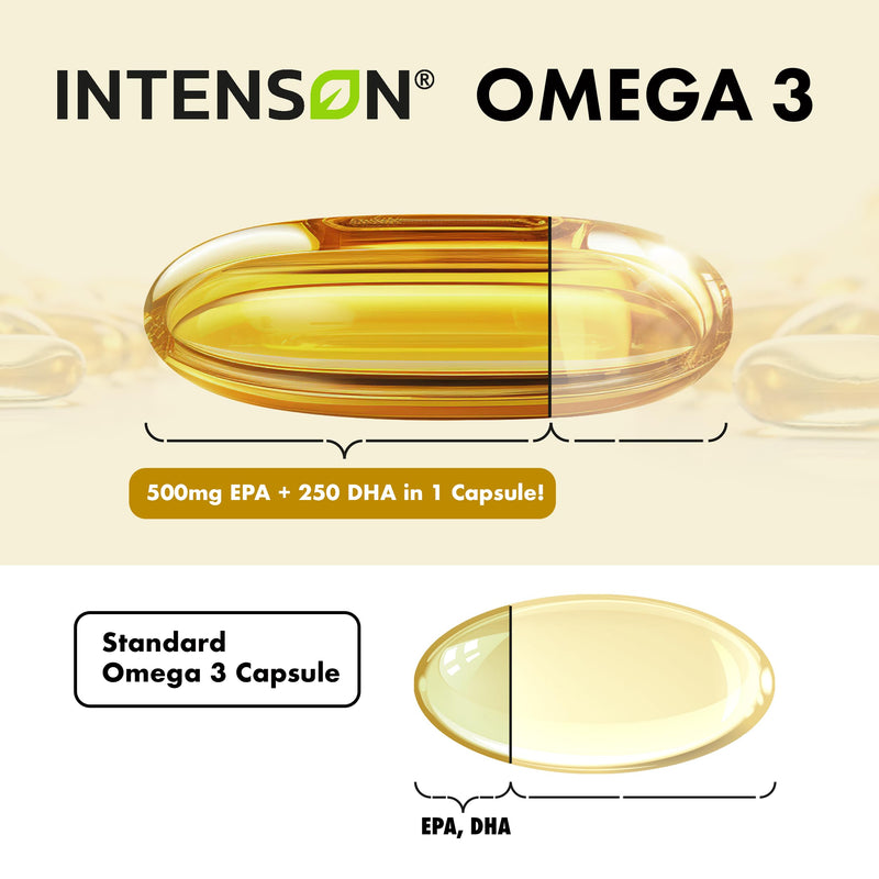 Intenson Omega 3 XT - 1000mg with 750mg of EPA & DHA per Capsule – 120 Softgels of High Strength Omega 3 Fish Oil – 4 Months Supply