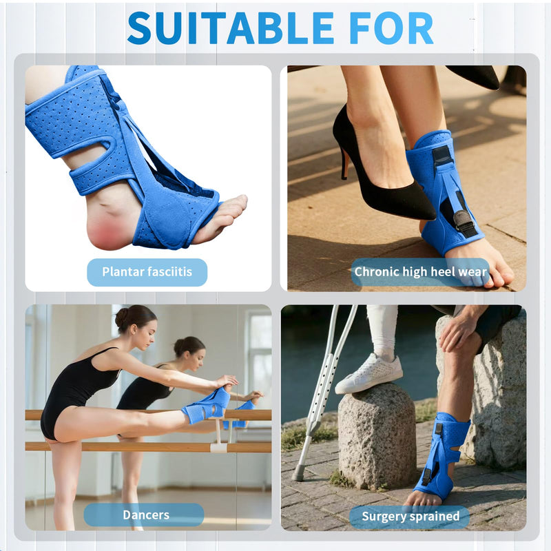 [Australia] - Plantar Fasciitis Night Splint, Adjustable Planter Facetious Orthotic Brace for Pain Relief, 3 straps Drop Foot Universal Size, Day Night Achilles Tendonitis & Heel Spur Relief for Women Men, Blue 
