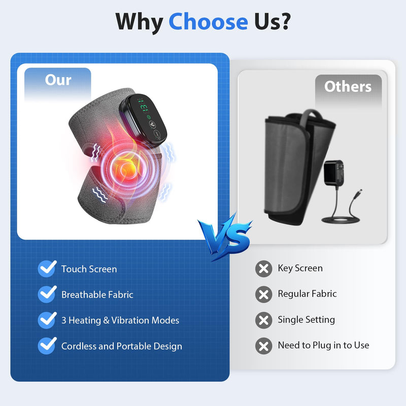 [Australia] - Heated Knee Massager, Foot Massager with Heat, Shoulder Massagers with Heat, Knees Warmers Wrap, 3-in-1 Vibration Heating Pad for Knee, Shoulder, and Elbow, Adjustable Size, Gifts for Dad Mom (Grey) Grey 