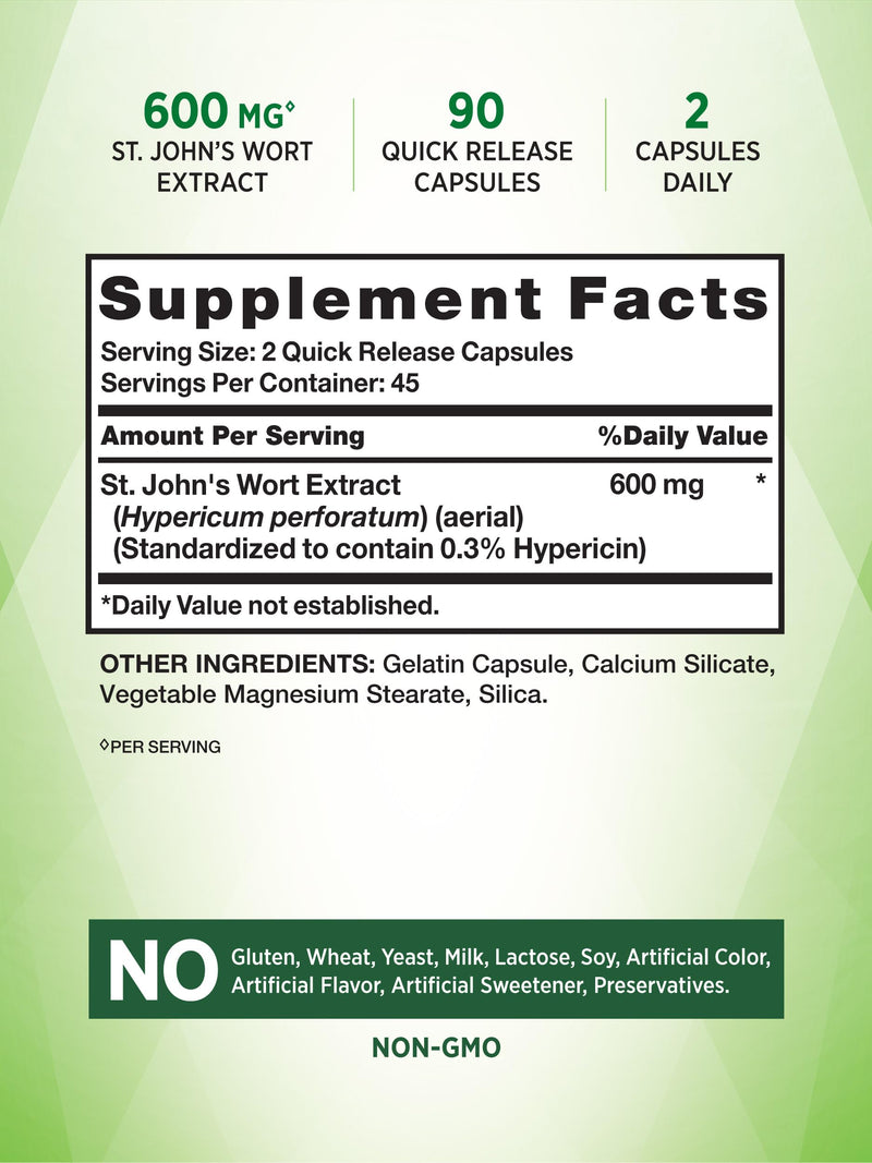 [Australia] - St Johns Wort Capsules | 600mg | 90 Count | Standardized Extract | Non-GMO & Gluten Free Supplement | by Nature's Truth 