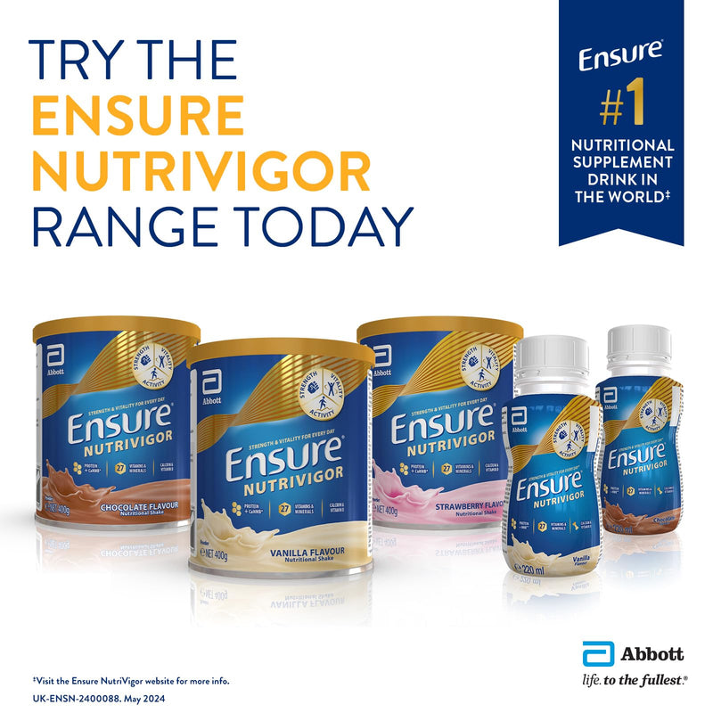 Ensure NutriVigor Nutritional Shake – Vanilla Flavour – 8 x 220ml – Boosts Energy – Ready-to-Drink – Food Supplement with Protein, HMB and27 Vitamins and Minerals Pack of 8