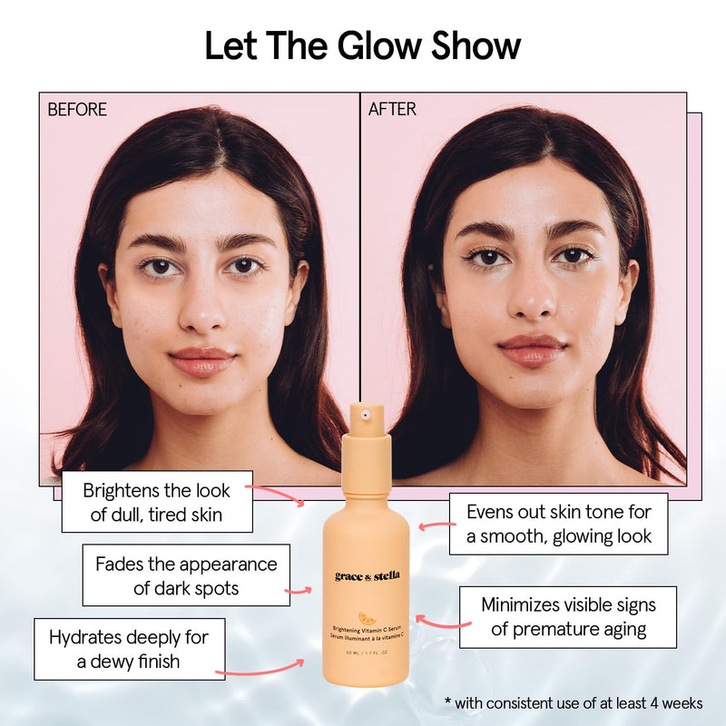 grace & stella Vitamin C Serum for Face (50ml /1.7 fl oz) | Brightening Vitamin C for Face with Hyaluronic Acid Serum To Reduce Dullness & Dark Spots - Vegan Skincare Vitamin C Serum - 50ml (Travel Size)