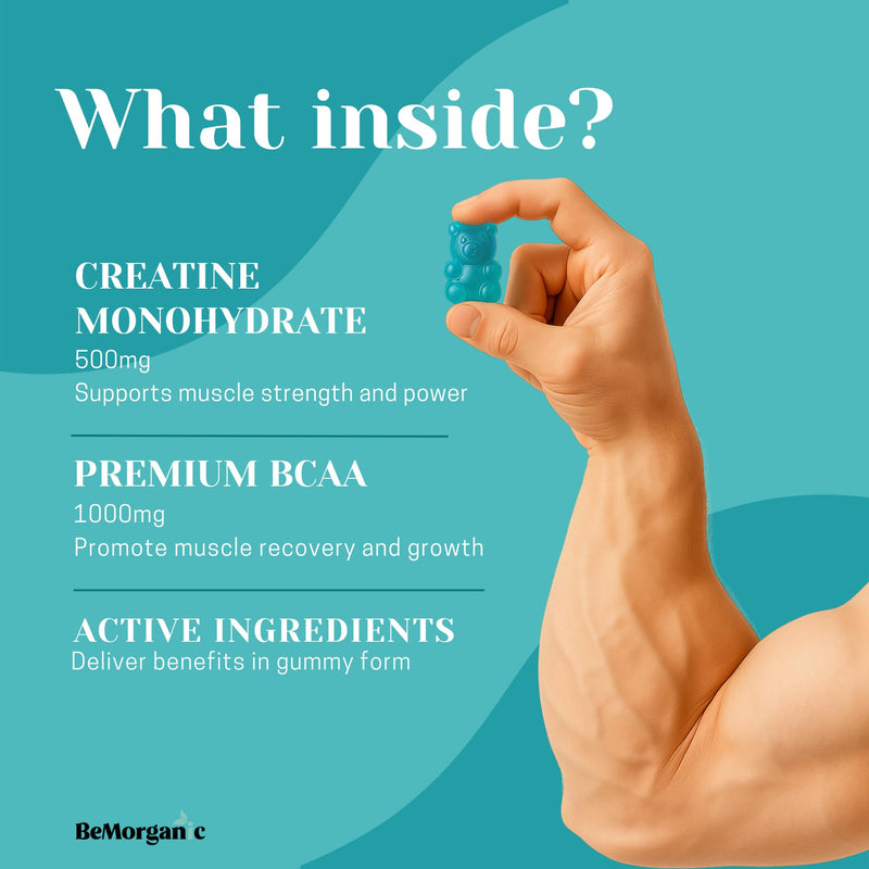 Premium Creatine Monohydrate Gummies 5000mg with 1000mg BCAAs High Strength Workout Support for Muscle Power Strength & Recovery Vegan & Sugar Free Performance Formula 60 Tasty Gummies for Men & Women