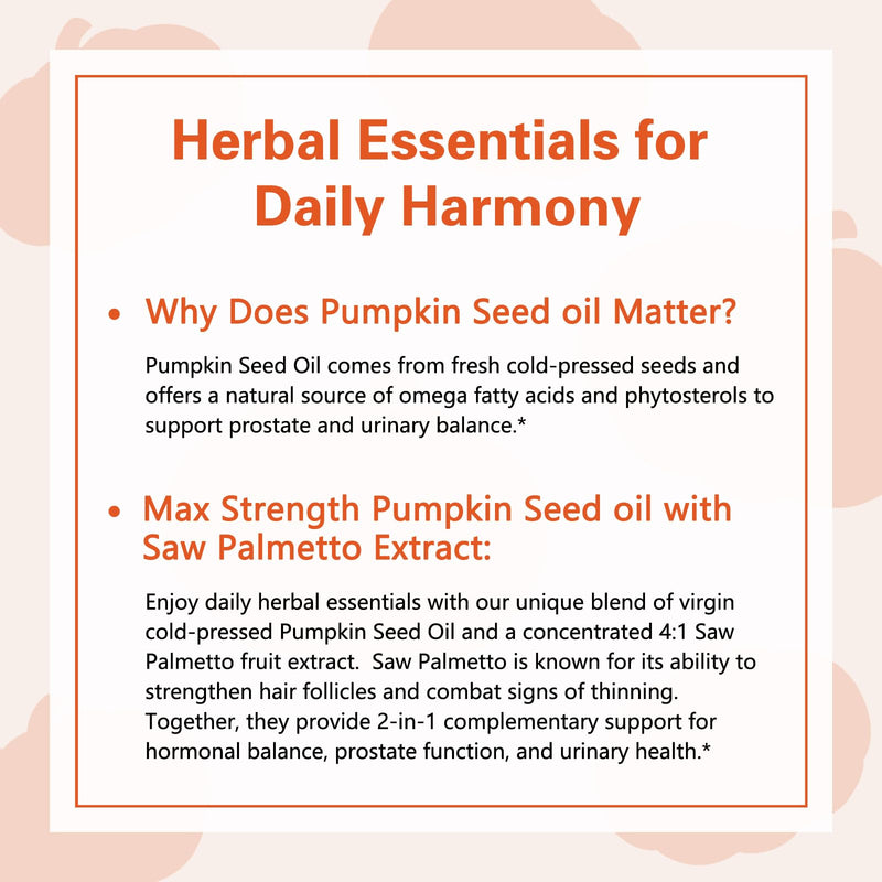 [Australia] - Pumpkin Seed Oil with Saw Palmetto, 3000mg Per Serving, 300 Softgels | Cold Pressed, Pure Virgin Oil, Essential Fatty Acids & Phytosterols | Supports Hair, Urinary, Bladder & Prostate Health | Non-GMO 