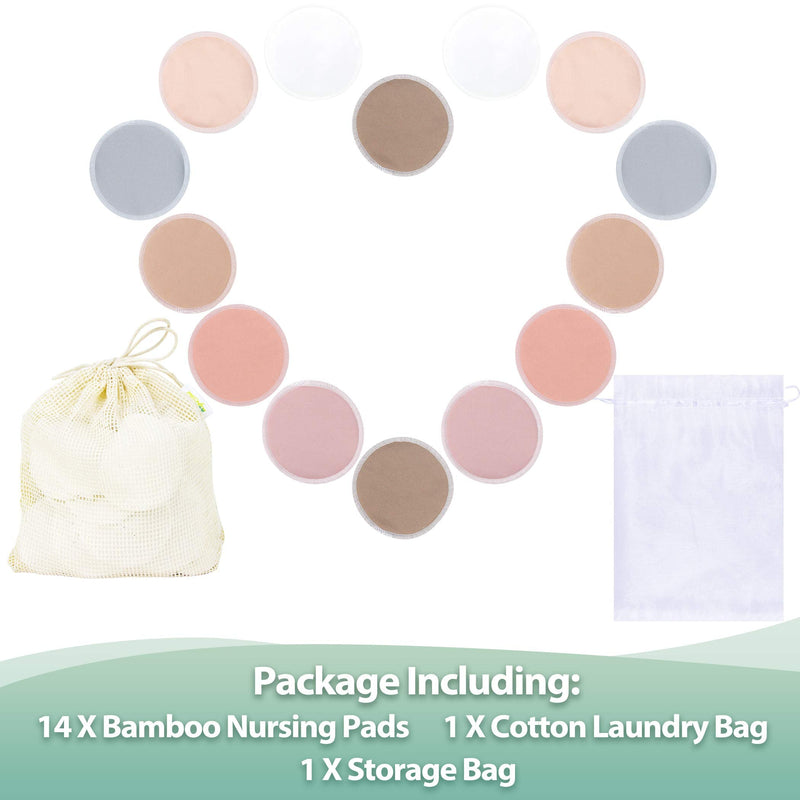 [Australia] - wegreeco Nursing Breast Pads (14 Pack) + Laundry Bag & Travel Storage Bag, 4.7 inch Option - Washable & Reusable Breastfeeding Nursing Pads (Mild, Large) Mild, Plain Shape 