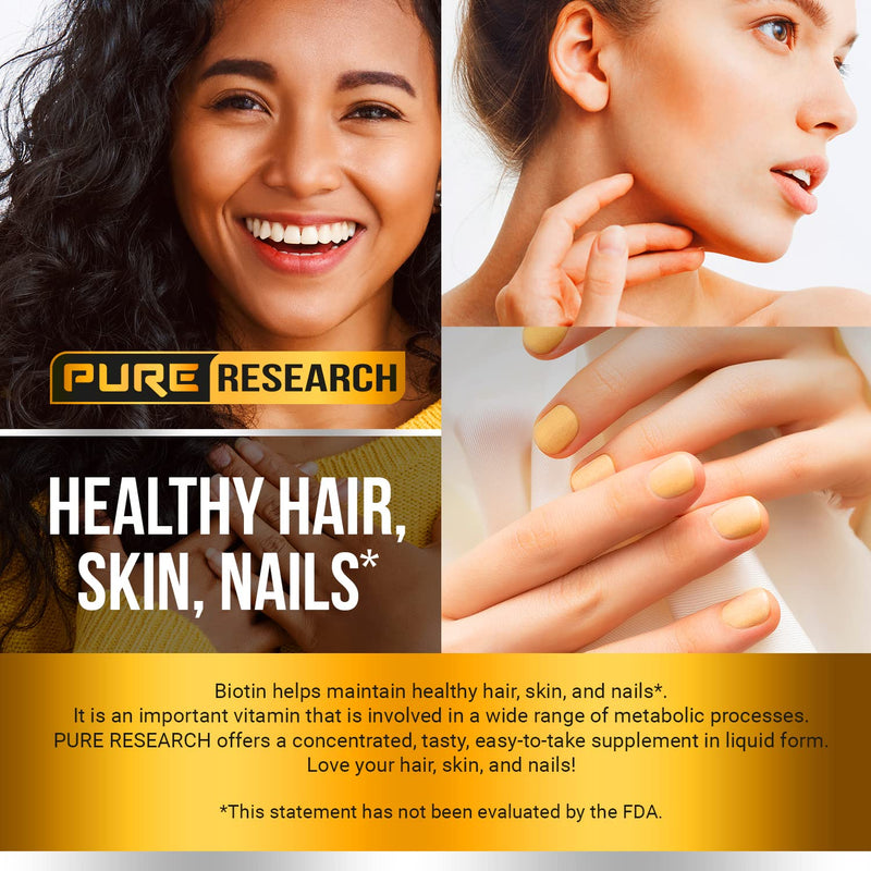 [Australia] - PURE RESEARCH Liquid Biotin & Collagen Hair Growth Drops 60,000mcg - Biotin and Liquid Collagen Supplement for Men & Women - Glowing Skin Support, Healthy Hair & Nail Growth - 2oz 2 Fl Oz (Pack of 1) 