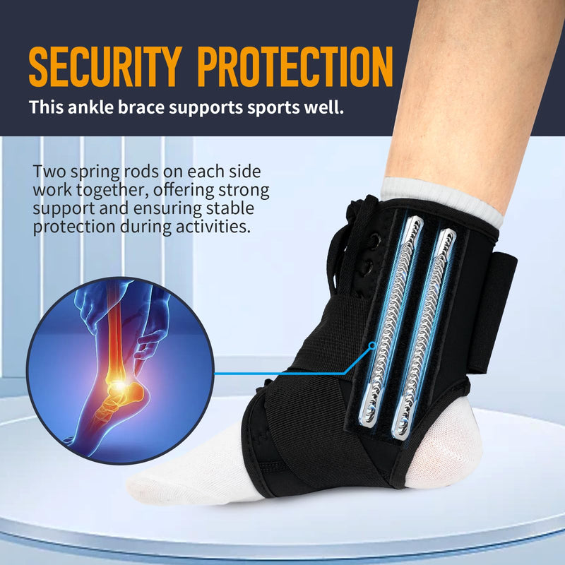 Jupiter Ankle Brace for Sprained Ankles for Women & Men, Made of Neoprene with Dual Springs, for Injury Recover, Running, Basketball and Cycling(Black L 14‘’-16‘’) Large black