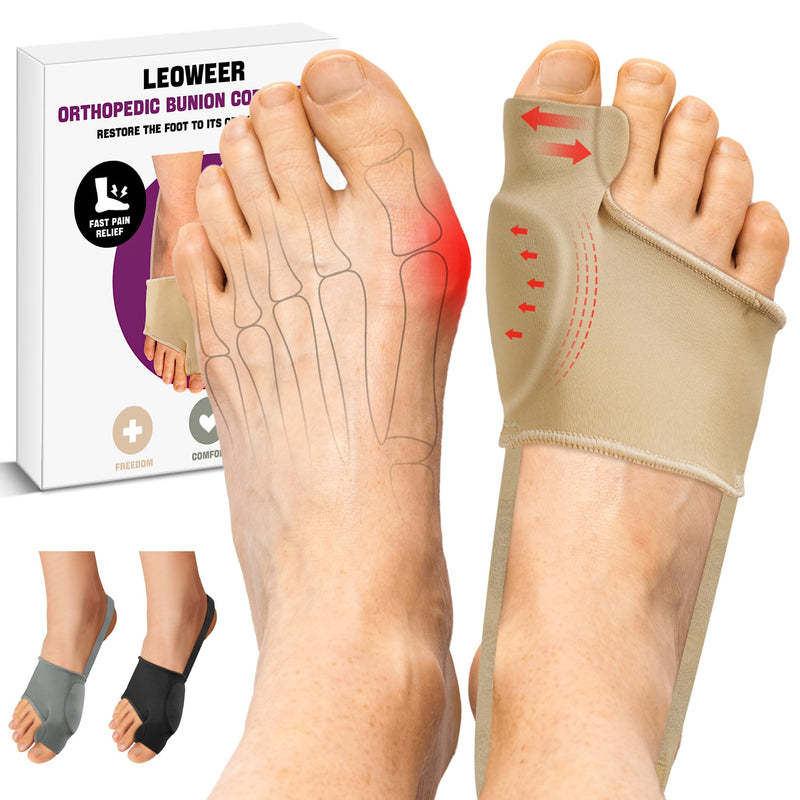 Bunion Corrector Sleeve, Breathable Bunion Big Toe Alignment Splint with Anti-Slip Heel Grip,4 Sizes,Extra Thick Gel Pads & Adjustable Straps for Hallux Valgus Comfort. XS: WOMEN 3-5 Beige