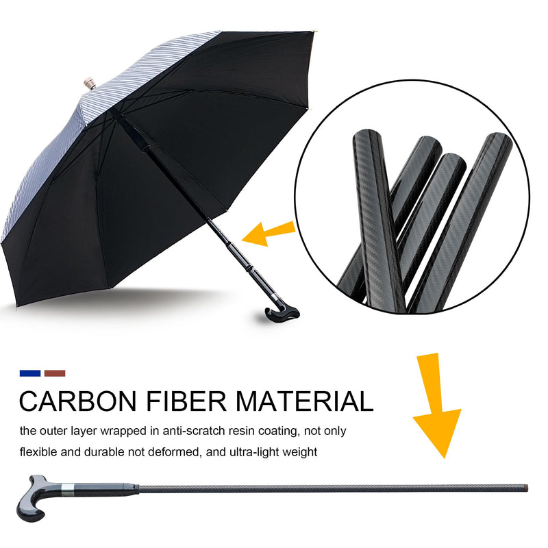 Walking Cane Umbrella For Taller, Heavy Duty Stick Umbrella With Longer Carbon Fiber Cane, Large Walking Stick Umbrella Crutch Umbrella - Ideal Gift For Night Hiking Rainy (Blue Stripe Extra Long)