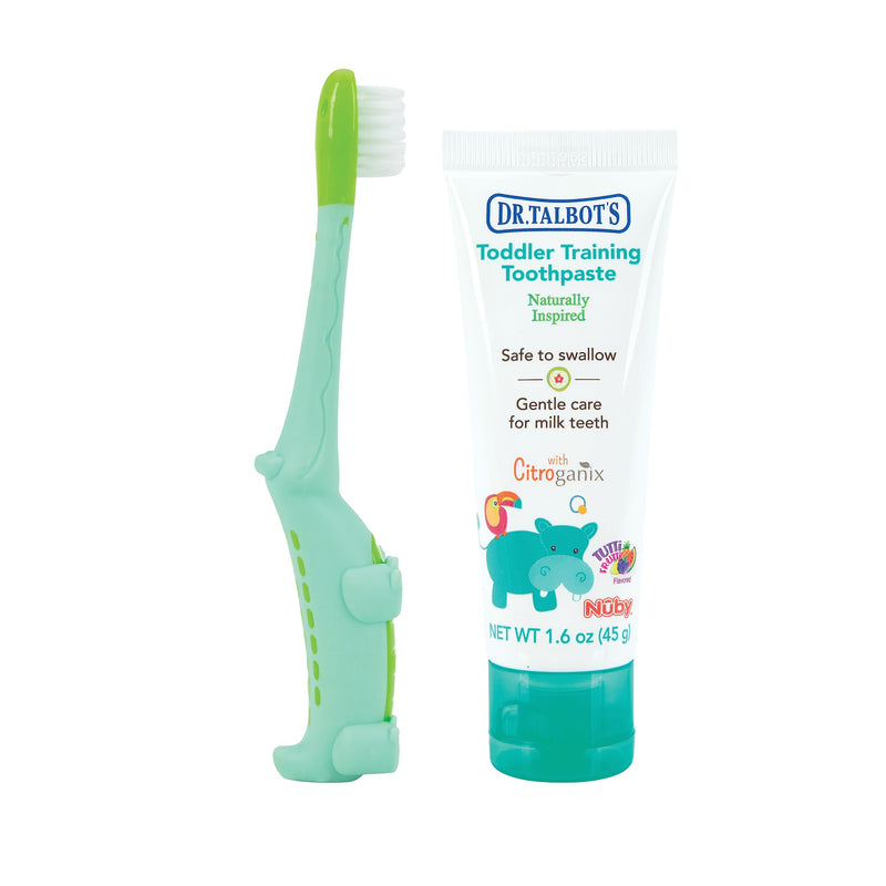 [Australia] - Dr. Talbot's Toddler Training Toothbrush and Natural Kids Toothpaste with Citroganix - 1.6 oz - Fluoride-Free Toothpaste and Toddler Toothbrush - 6+ Months - Alligator Alligator + Toothpaste 