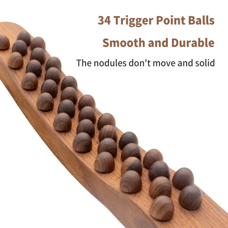 [Australia] - Guasha Wood Stick Tools Wooden Therapy Scraping Lymphatic Drainage Massager, Double Row 34 Beads Point Treatment Gua Sha Tools for Back Leg (34 Beads) 