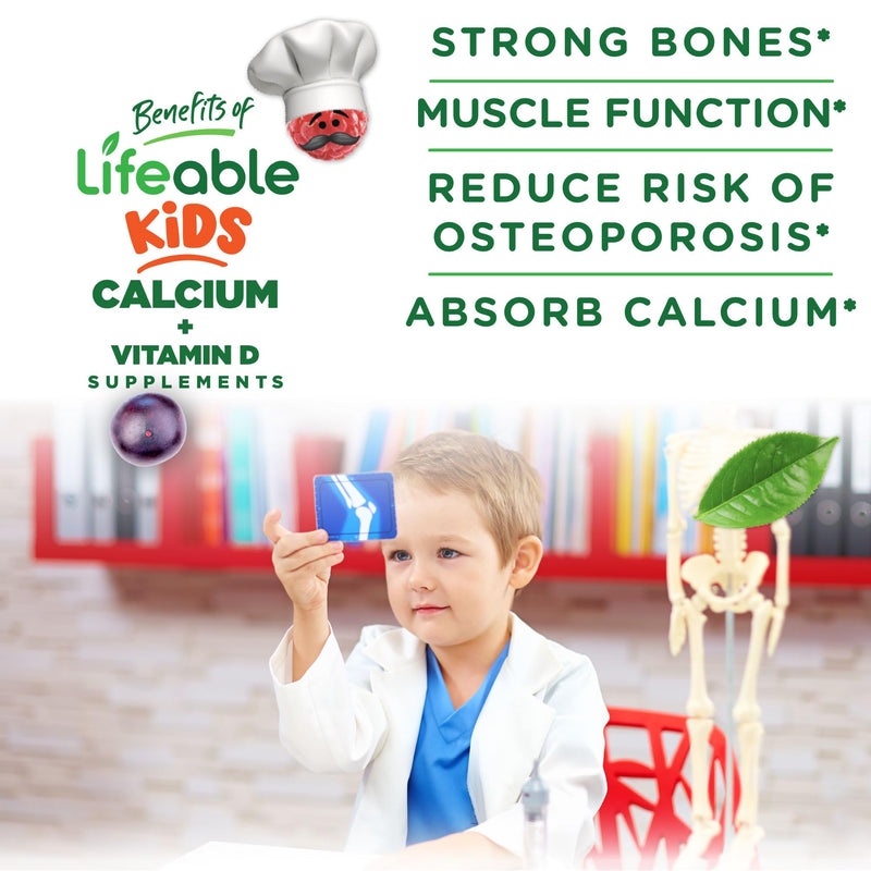 Lifeable Kids Calcium Gummies with Vitamin D3 | 500 mg Calcium with Vitamin D3 1000 IU | Great Tasting Calcium Supplement for Kids | for Bone Health and Teeth Growth | 60 Gummies 60 Count (Pack of 1)