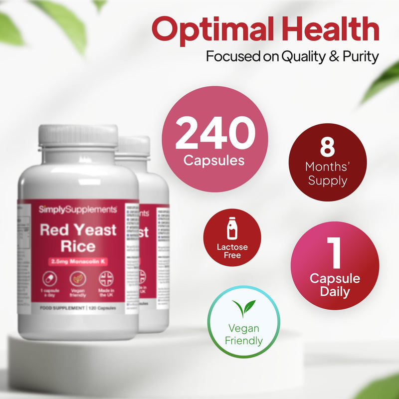 Red Yeast Rice | 2.5mg Monakolin K | Traditional Fermented Extract | One-a-Day Capsule | Vegan & Vegetarian Friendly | 240 Capsules = 8 Months’ Supply | GMP-Certified & UK-Made Unflavoured 120 count (Pack of 2)