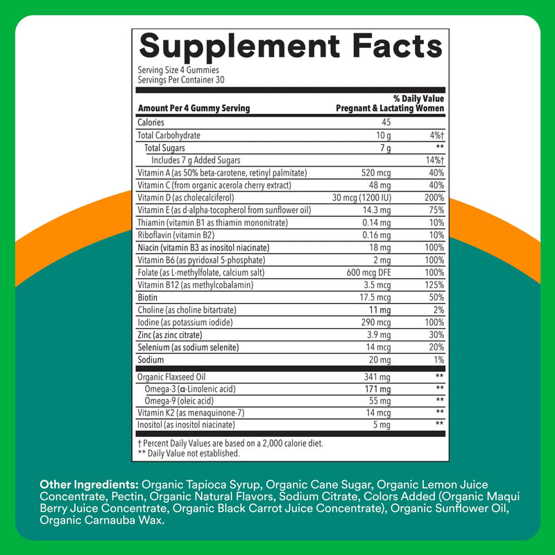 [Australia] - SmartyPants Organic Prenatal Vitamins for Women, Multivitamin Gummies: Biotin, Methylfolate, Omega 3 (ALA), Vitamin D3, C, Vitamin B12, B6, A, K2 & Zinc, Choline, Vegetarian, 120 Count (30 Day Supply) 120 Count (Pack of 1) 