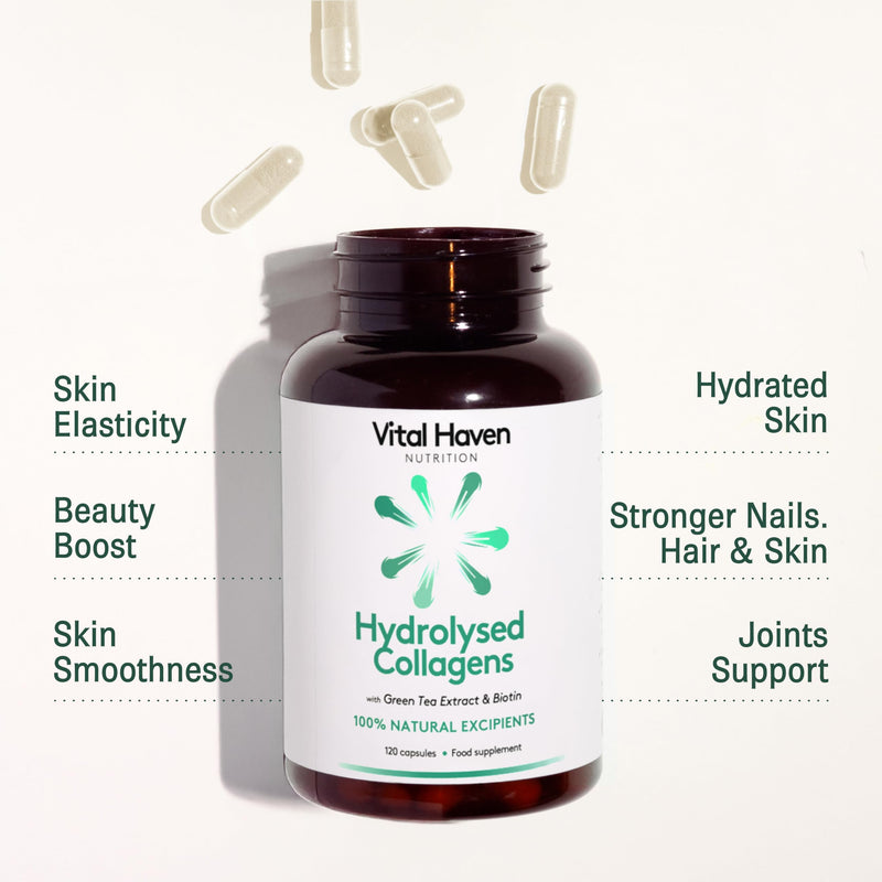 Beauty Supplement - Hydrolyzed Marine and Bovine Collagen (Type I and III) + Green Tea + Biotin - UK Made