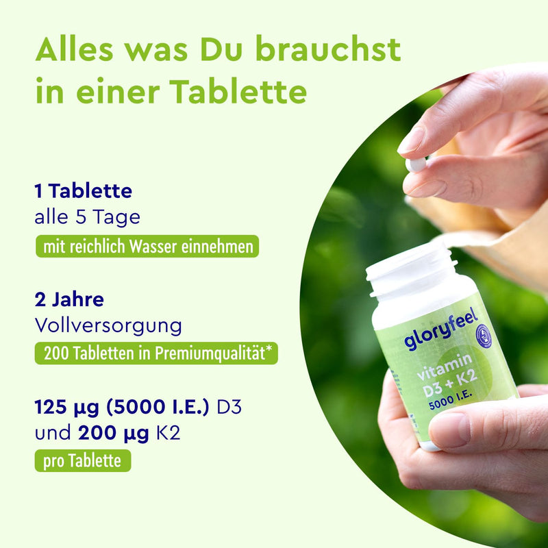 [Australia] - Vitamin D3 K2 5000 IU (2+ years) - Premium: K2VITAL® 99.7+% All-Trans - 200µg Vitamin K2 MK7 High dosage - 1 tablet/5 days - Laboratory tested, made in Germany without additives 
