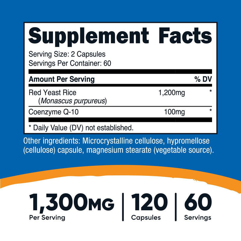 Nutricost Red Yeast Rice with CoQ10 1300mg, 120 Capsules, 60 Servings - Non-GMO, Gluten Free