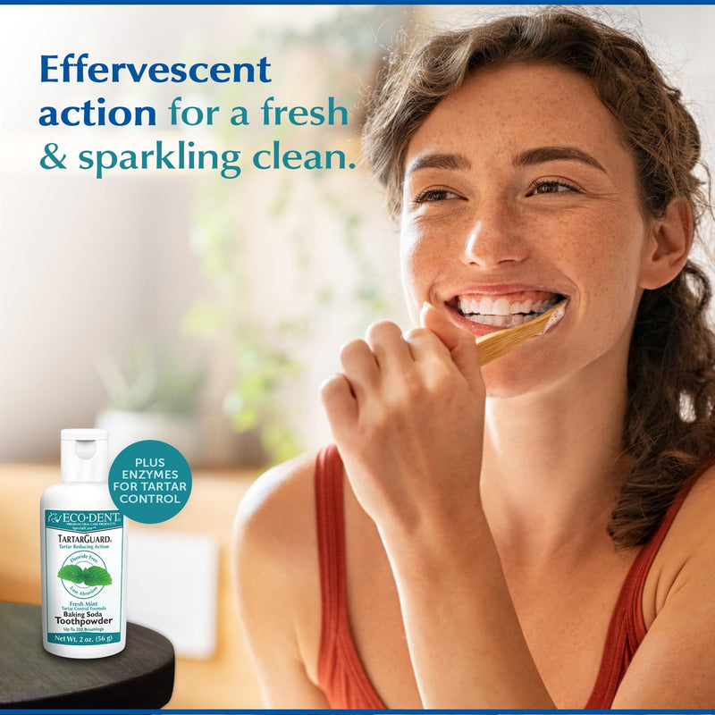[Australia] - Eco-Dent TartarGuard Baking Soda Toothpowder - Enzyme Cleaning Action for Tartar Control, SLS-Free, Fluoride-Free Toothpaste Alternative, Fresh Mint Tooth Powder, 2 Oz (Pack of 2) 