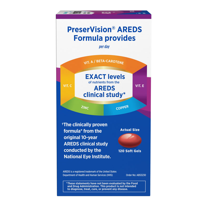 PreserVision AREDS Eye Vitamins, #1 Eye Doctor Recommended Brand, Multivitamin with Copper, Vitamin A, C & E, Zinc Supplements, 120 Softgels 120 Count (Pack of 1)