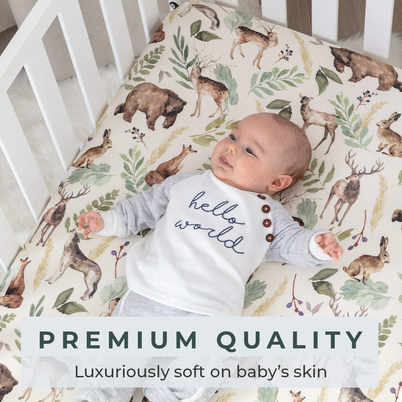 [Australia] - Pobibaby - 2 Pack Premium Fitted Baby Boy Crib Sheets for Standard Crib Mattress - Ultra-Soft Cotton Blend, Safe and Snug, and Stylish Woodland Crib Sheet (Wildlife) 2 Pack - Crib Sheets 