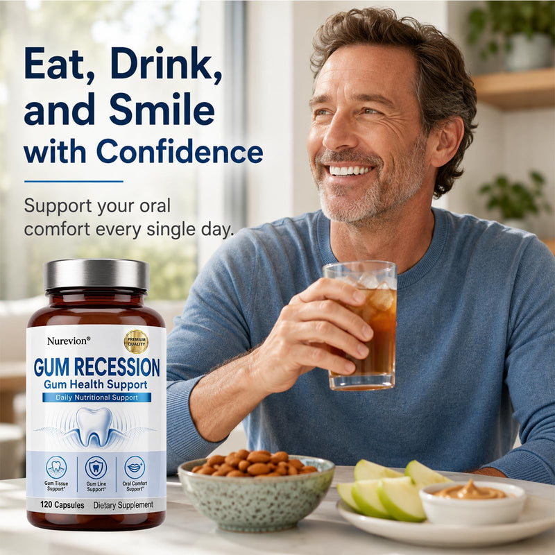 Gum Restore, Effective Repair for Receding Gums and Bad Breath, Teeth & Gum Support with Collagen, Vitamins D3, K2, CoQ10, Magnesium, Suitable for Men &Women,120 Capsules, 1 Month Supply