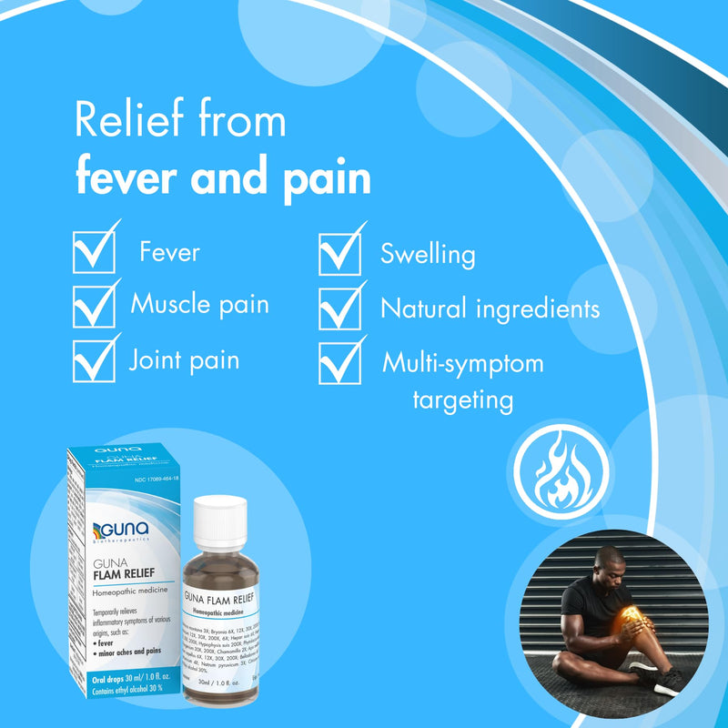 Guna Flam Relief Homeopathic Medicine for Temporary Relief of Minor Aches, Pains, Fever, and Swelling