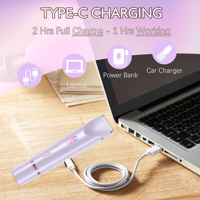 [Australia] - 2 in 1 Bikini Trimmer for Women Pubic Hair Dual-Head Electric Razors for Women, Rechargeable Body Hair Shaver and Face Razor, Waterproof Wet/Dry Use Hair Removal for Bikini Legs Face Underarm Arm 