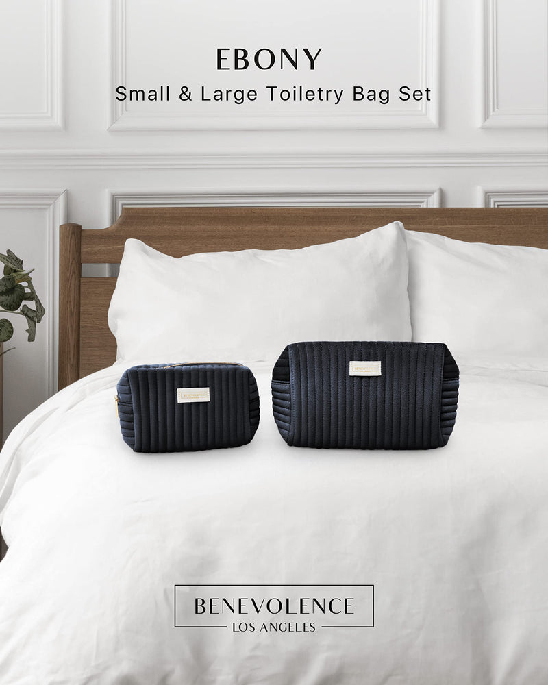 Set of 2 Toiletry Bags for Women, Travel Toiletry Bag for Cosmetics, Makeup, Toiletries | Large Capacity Toiletry Bags for Traveling, Cosmetic Pouch, Makeup Bag Small and Large Size, Ebony
