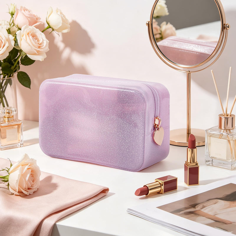 4Pcs Jelly Makeup Bag, Waterproof Travel Makeup & Cosmetics Pouch for Purse, Light Pink Toiletry Bag with Zipper, Cosmetic Make Up Organizer/Case for Hair Accessories and Daily Essentials