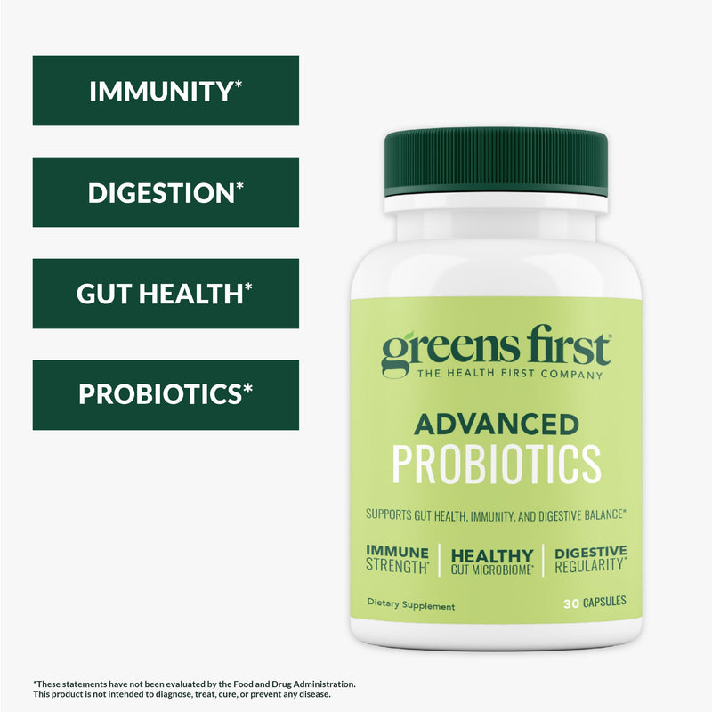 Greens First Probiotics, 30 Servings/Capsules | 20 Billion CFU of Beneficial Bacteria, FOS Soluble Fiber, Supports Gut, Digestive Health, Supports Skin Appearance