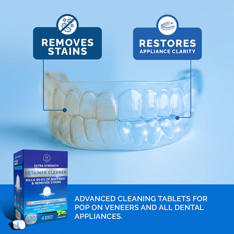 [Australia] - Retainer Cleaner Tablets for Invisalign Approved for Ultrasonic Cleaners -120 Denture Cleaning Tablets for Aligners, Night Guard, Mouth Guard - Denture Cleaner Tablets 4-Month Supply 
