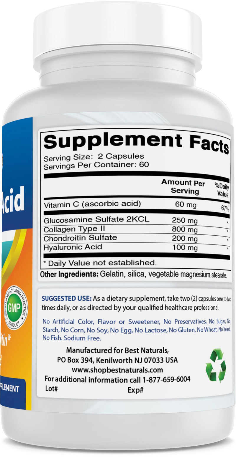 [Australia] - Best Naturals Hyaluronic Acid 100 mg 120 Capsules - Support Healthy Joints and Youthful Skin (859375002702) 120 Count (Pack of 1) 