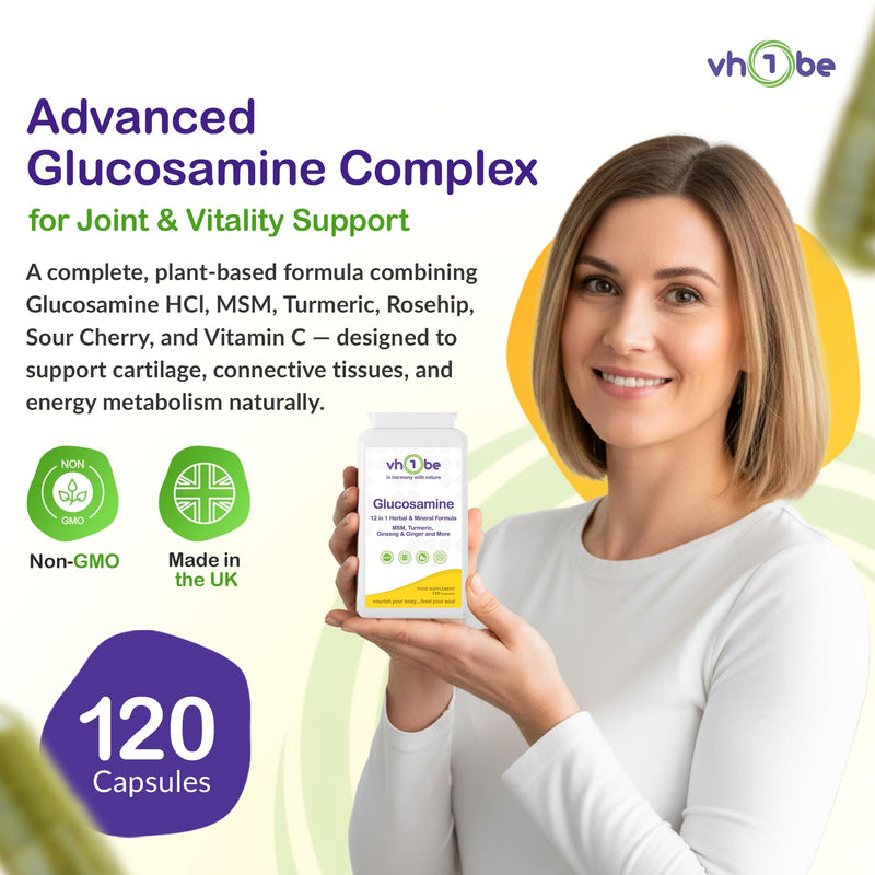 Glucosamine Complex Plus 12-in-1 – High Strength Glucosamine HCl with MSM, Turmeric, Rosehip, Sour Cherry & Vitamin C – 120 Capsules | Non-GMO | Plant-Based Vegan Supplement | Made in UK