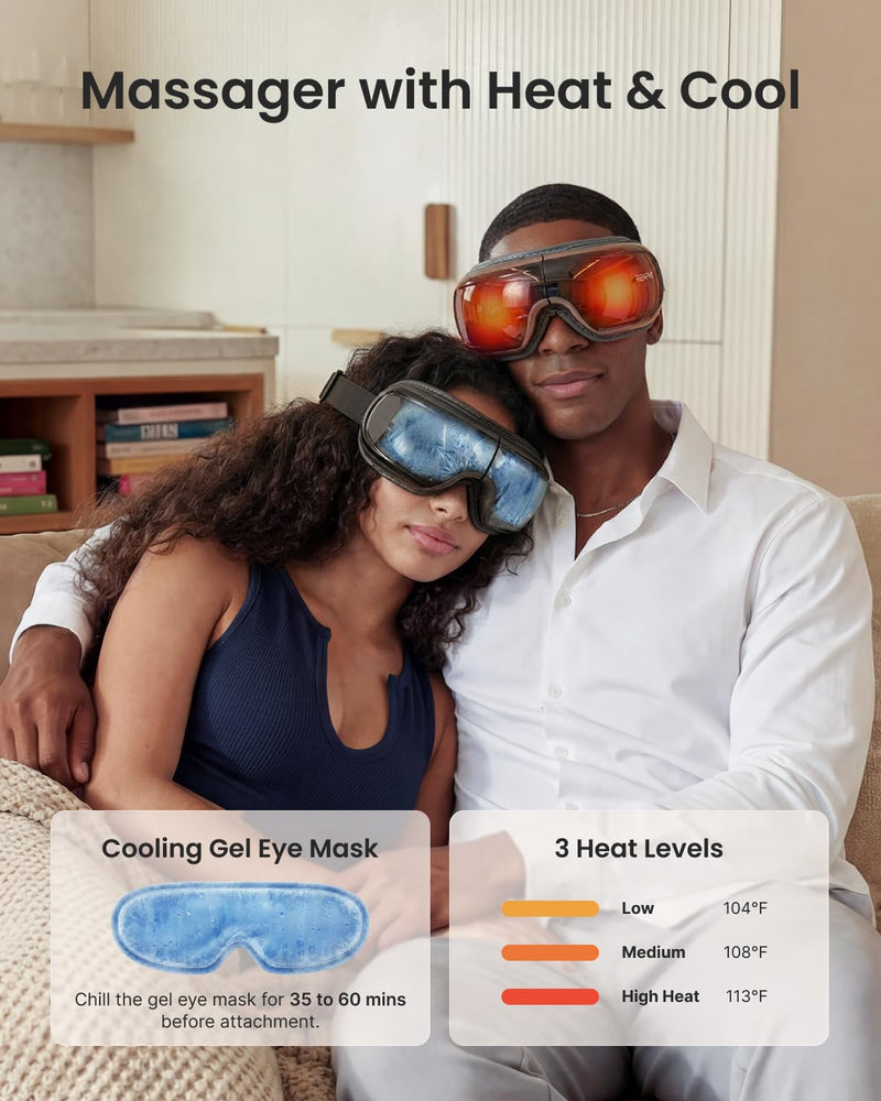 RENPHO Eyeris 3 Eye Massager with Heat and Cooling, Massaging Eye Mask | Voice Control, Vibration & Compression Massager for Dry Eyes & Head Tension, FSA Eligible HSA, Gifts for Women & Men Black