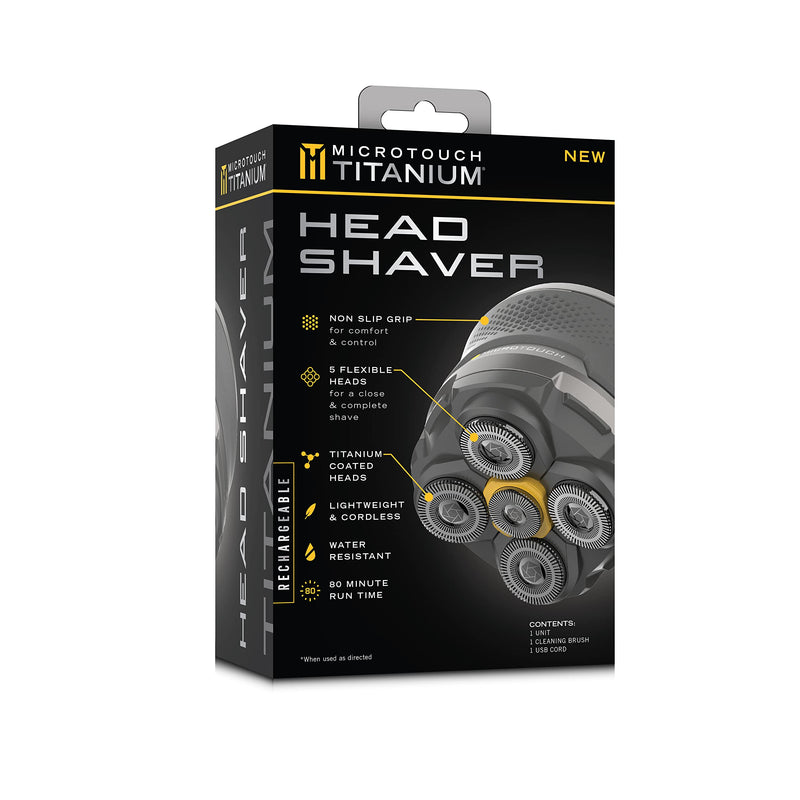 [Australia] - Microtouch Titanium Electric Head Shaver - Rechargeable Head and Face Shaver for Men, Cordless Razor, Hypoallergenic Wet/Dry Shaving, Precision Head Trimmer, Lithium Power, Battery Powered 